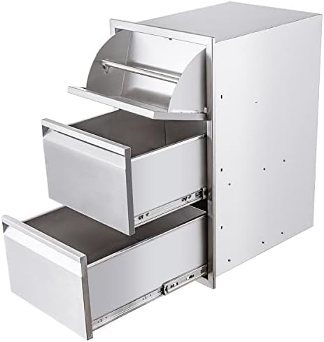 17" W Outdoor Kitchen Double Drawer with Paper Towel Holder Combo Works with Your Grilling or Prep Zones Flush Mount for Outdoor Kitchen Island（Overall Size:17" W x 30" H x 21" D inch） by ATATOD