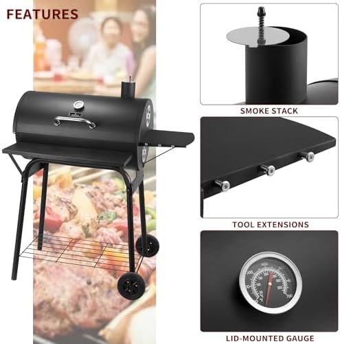 Charcoal Grill with Side Table,30In Barrel BBQ Grill for 627 Sq.In. - Image 3