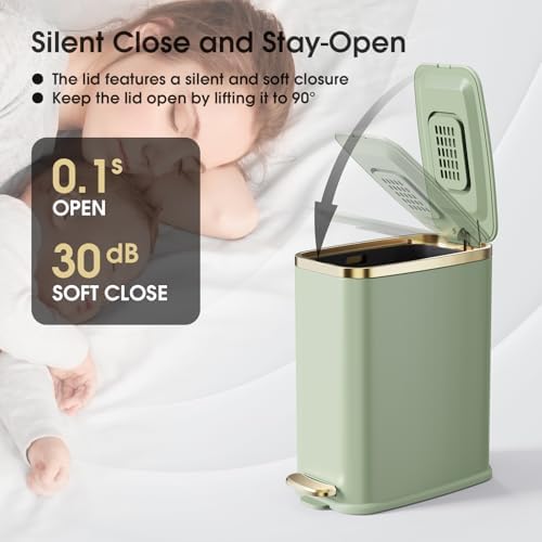 CEROELDA Small Bathroom Trash Can with Lid-5L/1.3 Gal-Soft Close Lid-Green - Image 4
