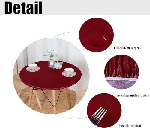 LUSHVIDA Round Tablecloth, Fitted Table Cloth for 45"-56" Tables, Burgundy - Image 3