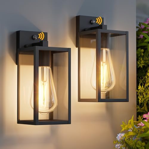 2 Pack 13‘’ Dusk to Dawn Outdoor Wall Light Fixture, Large Front Porch Lights for House, Exterior Wall Sconce, Black Waterproof Lantern Lamp,Outside Coach Light for Garage Entryway Yard by Unknown