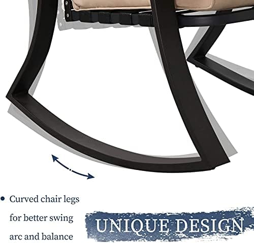 Oakcloud Oakmont Outdoor Furniture 3 Piece Conversation Bistro Set Rocking Chairs and Glass Top Table, Thick Cushions, Black Steel (Brown) - Image 5