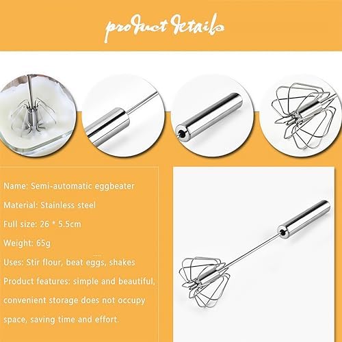 Stainless Steel Egg Whisk, Digead Hand Push Rotary Whisk Blender, whisks for cooking, Hand Push Mixer Stirrer for Blending, Whisking, Beating & Stirring (10+12in) - Image 6