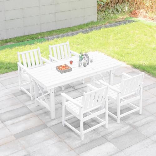HDPE Patio Dining Set, 5-Piece Outdoor Table and Chairs with Umbrella Hole, Modern Outdoor Dining Set for 4, HDPE Outdoor Patio Furniture Dining Sets for Deck, Poolside, Porch, Pearl by SeeHill