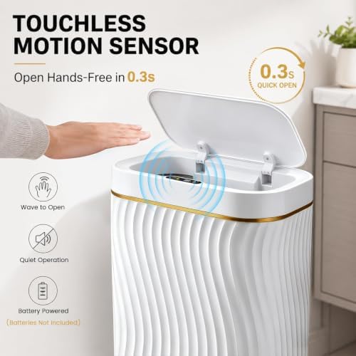 Ogikey Bathroom Trash Can with Automatic Touchless Lid, 5 Gallon Smart Garbage Can Narrow Waterproof Trash Bin for Bedroom, Office, Living Room (5 Gallon-White) - Image 3