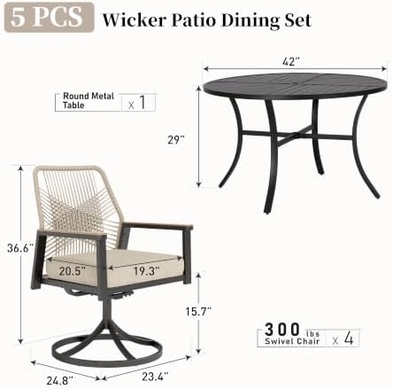 SUNSHINE VALLEY 5pc Patio Dining Set, 42" Round Table & 4 Swivel Chairs - Image 5