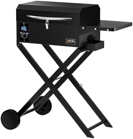 ONLYFIRE GRILLS BBQ Wood Pellet Grill Smoker with Foldable Cart,Black GS343 by ONLYFIREGRILLS