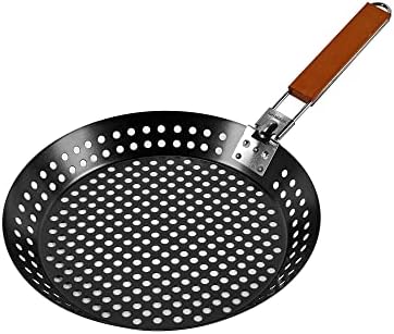12" Non-Stick Grilling Skillet with Removable Handle - Large Grill Pan & Deep Fryer Strainer Basket for Seafood & Vegetables - Indoor & Outdoor BBQ Grill & Restaurant Use by Mr. Bar-B-Q 06750X - Image 2