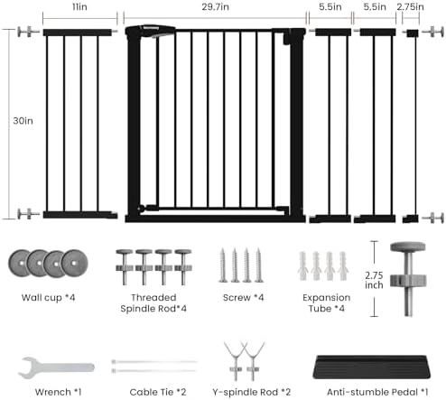 Mumeasy 29.7-57" Extra Wide Baby Gate, Auto Close Large Dog Gate for Doorways, No Drilling Pressure Mounted Pet Safety Gate for Stairs, Easy Walk Through Child Gate for Hallways, House, Indoor, Black - Image 2