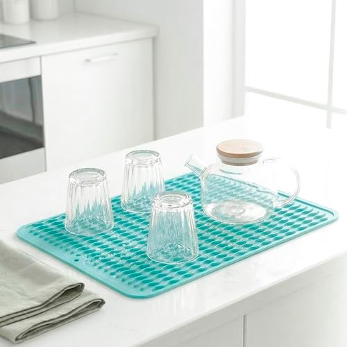 MicoYang Silicone Dish Drying Mat — Quick-Dry Ridges Counter & Sink Pad, Heat-Resistant Trivet to 450°F, Non-Slip & Dishwasher Safe, Roll-Up Storage, 18 Colors & 9 Sizes (Mint, 16"×12") - Image 6