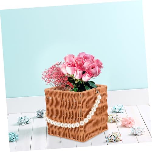 2 Pack Oval Imitation Rattan Serving Basket with Pearl Handles - Image 6