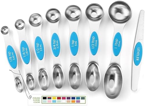 Spring Chef Stainless Steel 8 Magnetic Measuring Spoons for Kitchen, Teal by SpringChef