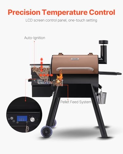 VEVOR Wood Pellet Grill Smoker, 8 in 1 BBQ Grills for Outdoor Cooking, 575 Square Inches Cook Area Electric Grill and Smoker, with LCD Screen Controller, Meat Probe, 500°F Max Temperature, Black - Image 3