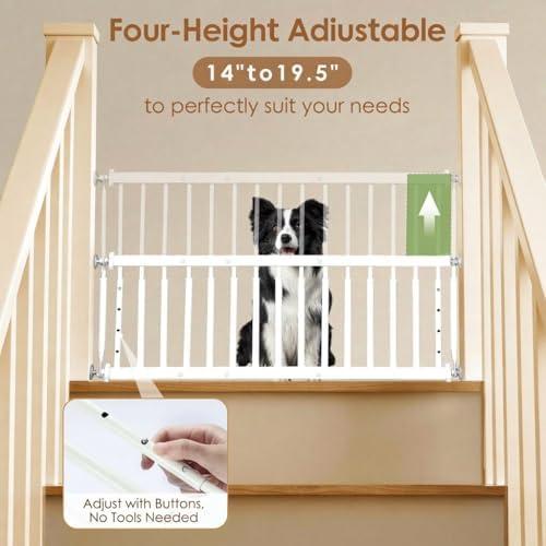 14''-19.5'' Height Adjustable Dog Gate, Extra Wide 18.1"-53" All Metal Short Dog Gate to Step Over, Pressure Mount Small Pet Puppy Gate for Stairs & Doorways(White) - Image 2