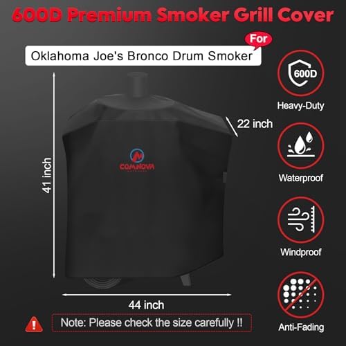 Grill Cover for Oklahoma Joe's Bronco Drum Smoker - 600D Premium BBQ Cover Waterproof & Heavy Duty for Oklahoma Joe's Bronco Drum Grill - Image 2