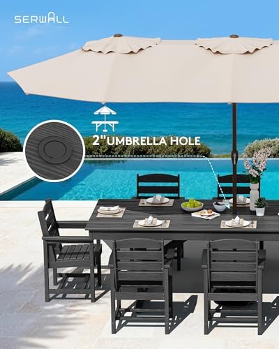 SERWALL 9Pcs 84" HDPE Outdoor Dining Set for 8 with Armchairs,Black - Image 5