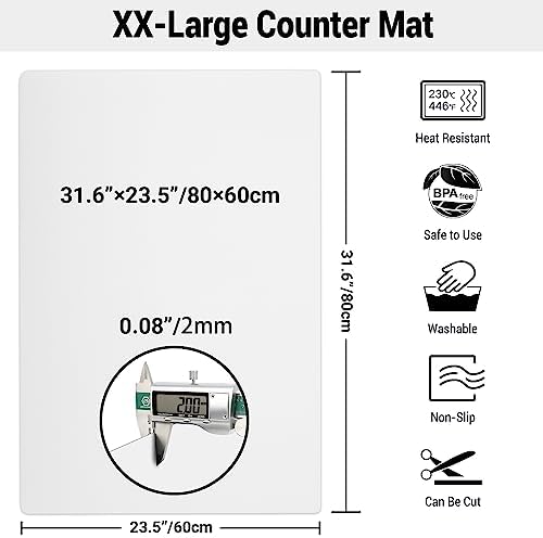 Ewen 31.6x23.5in 2mm Silicone Mats for Kitchen Counter, Extra Large Thick Heat Resistant Bar Mats for Countertop Protector Nonslip Placemat for Air Frye Crafts Work Glass Top Stove Work Translucent - Image 3
