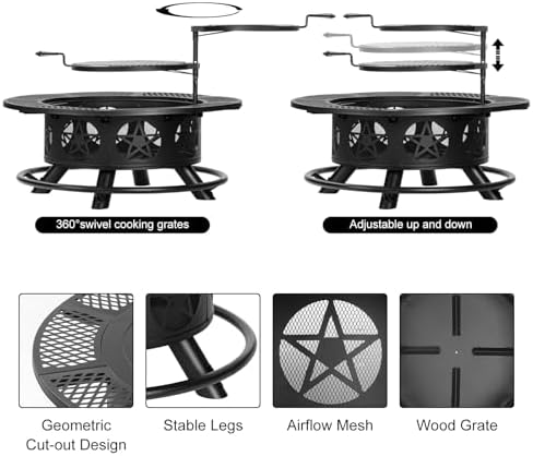 Outvue 42 Inch Outdoor Fire Pits with 2 Grills, Lid & Poker - Image 6