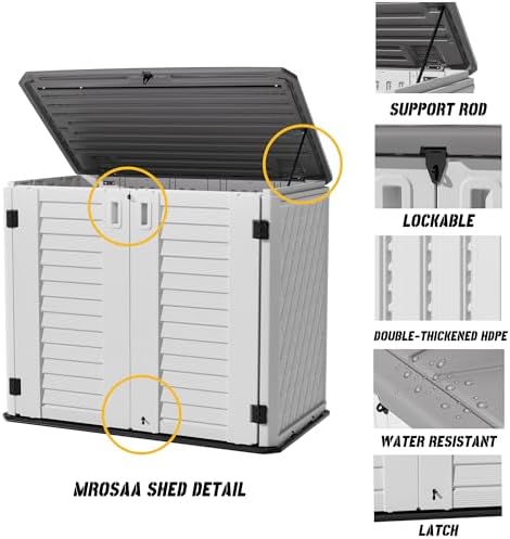 Mrosaa Outdoor Patio Storage Shed,Waterproof Horizontal Outdoor Storage Cabinet for Garbage Cans,Tools and Lawnmower Lockable(34 Cu.ft-Warm-White) - Image 5