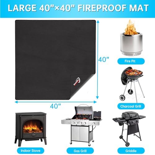 DocSafe 40" Square Fire Pit Mat Under Grill Mat,4 Layers Fireproof Indoor Fireplace Pad Heat Insulated Protect for Decks,Patios,Grass,BBQ Smoker,Portable Reusable Oil-Proof and Waterproof, Black - Image 5