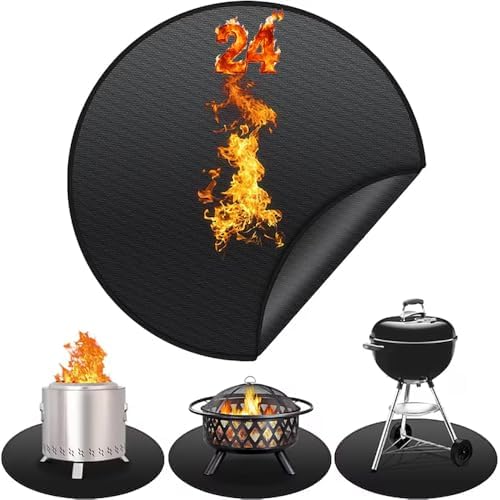 24" Fire Pit Mat for Solo Stove Bonfire Round Fireproof Under Grill Mat Oil Proof Waterproof BBQ Pad for Deck Patio Grass Outdoor Grill Accessories Portable and Reusable by AIZEUSS