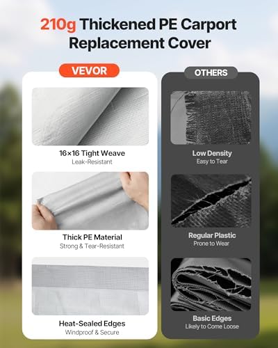 VEVOR Carport Replacement Canopy Cover, 20 x 20 ft Potable Garage Tent Top Tarp with Sidewalls, UV-Resistant & Waterproof, Heavy Duty Car Shelter Tarp with Ball Buggees, Grey, Frame Not Included - Image 4