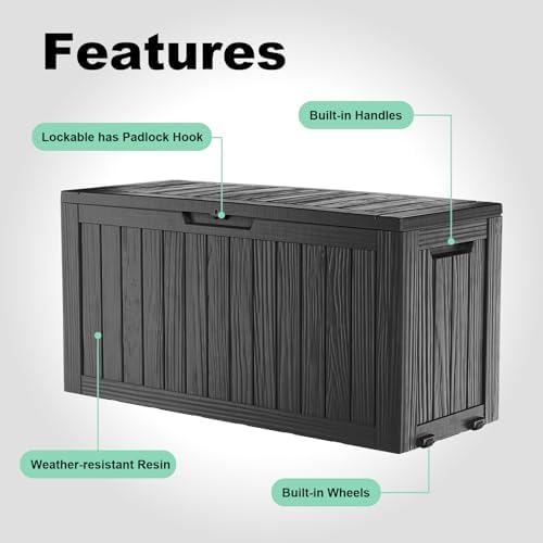 PatioZen 75 Gallon Resin Deck Box, Lockable Outdoor Storage Box for Patio Cushions Storage Furniture,Garden Tools, Pool Supplies, Weatherproof and UV Resistant (Black) - Image 5