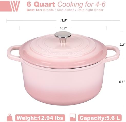 VORRINGARD Enameled Cast Iron Dutch Oven Pot with Lid, for Sourdough Bread Baking, Round Dutch Ovens, 6 Quart, Pink - Image 2