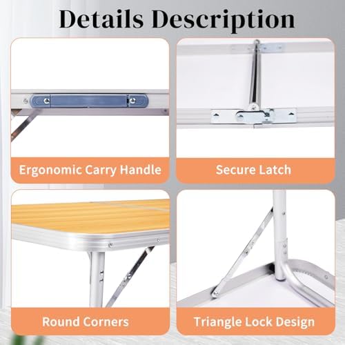Outvita 6ft Portable Folding Camping Table Lightweight Suitcase Wood - Image 5