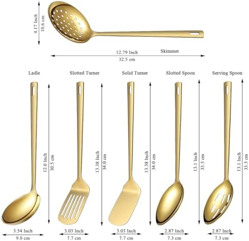Evanda Gold Kitchen Utensils Set 6pcs, Titanium Plating Stainless Steel Cooking Utensils Set, Heavy Duty Kitchen Tools Spatulas Set, Home Essentials Kitchen Gadgets Accessories - Image 2