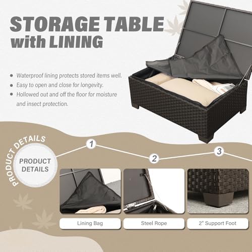 Oasishine 3 Pcs Patio Furniture Set Outdoor Sectional Wicker Patio Furniture Patio Couch Outdoor Storage Table with Lining All-Weather Non-Slip Cushions Waterproof Covers, Khaki - Image 6
