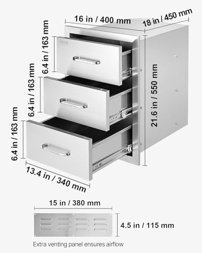 VEVOR Outdoor Kitchen Drawers 16"W x 21.5"H x 18"D Stainless Steel - Image 3