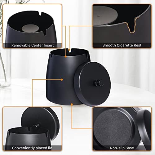 Black Cool Ashtrays for Cigarettes/Cigars Outdoors,Smokeless Ashtray with Lid Windproof Waterproof Ashtray for Outside Patio Home Modern Decor(X-Large) - Image 4