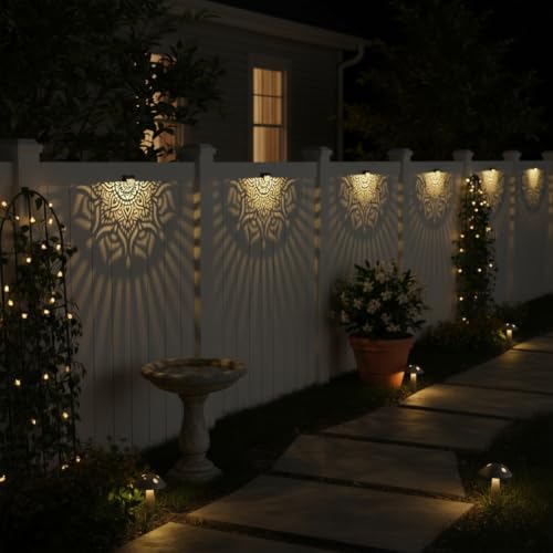 4 Pack Solar Fence Lights Outdoor Wall Lights Plastic Solar Powered Deck Step Stair Lights Mandala Theme Waterproof Fence Solar Light for Garden Post Patio Yard Decor, Gardening Gifts for Women Mom - Image 2