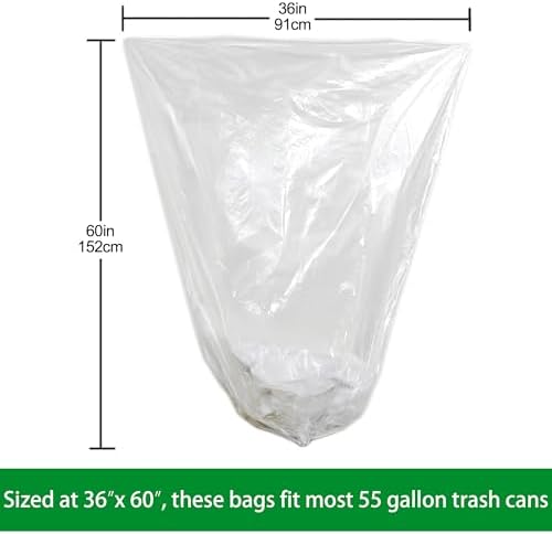TYPLASTICS 55 Gallon Clear Trash Can Liners - 36" x 60" - Image 3