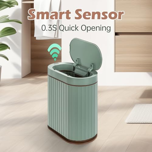 ELPHECO Bathroom Trash Can with Automatic Lid, 2 Gallon, Sage Green Gold - Image 3
