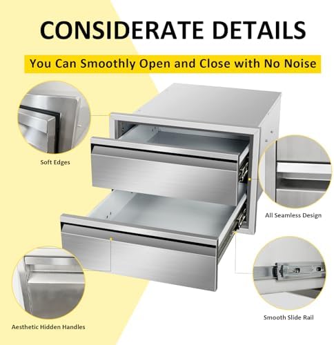Outdoor Kitchen Drawers 18" W x 13"H x 21"D Triple BBQ Drawers Stainless Steel Built-in Drawer for Outdoor Kitchen Island, Patio Grill Station - Image 4