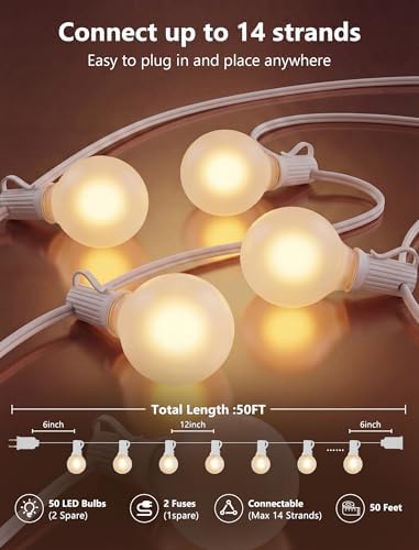 GOOTHY Outdoor LED String Lights, 50Ft with 52 Frosted White LED Globe Bulbs, Waterproof for Indoor/Outdoor Use, Perfect for Garden, Bistro, Pergola, Tents & Decorations, White - Image 2