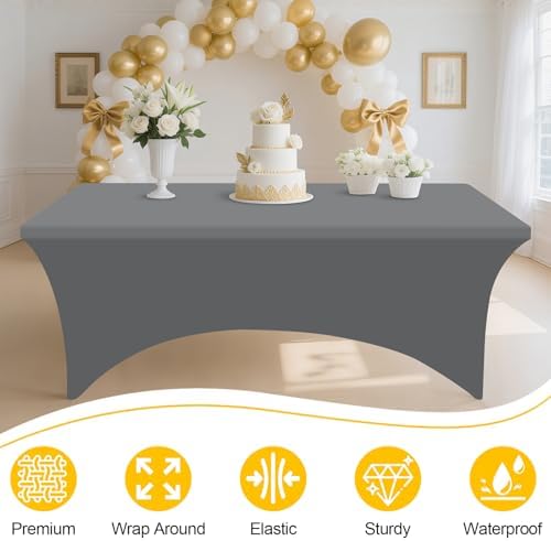 Smiry 2 Pack Spandex Table Cloth 6FT, Elastic Fitted Grey Tablecloth - Image 3