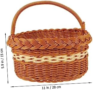 Brown Imitation Rattan Woven Handled Basket for Picnic Food Storage - Image 3