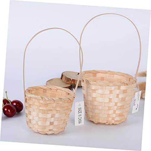 5Pcs Bamboo Picnic Basket with Handle, Weave Fruit Flower Storage Bin - Image 4