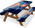 3 PCS Picnic Table Cover with Bench Covers & Storage Bag, Waterproof Fitted Camping Tablecloth with Elastic, 30x96 Inch, Sunset Mountain Lake Deer Forest Print, Indoor Outdoor Patio RV Party Table by Xguatan