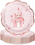 WRAPAHOLIC 25Pcs Castle Paper Plates - 9 Inch Pink Princess Castle Disposable Plates Decorative Dinner Plates for Party Tableware Supplies Table Decor by WRAPAHOLIC