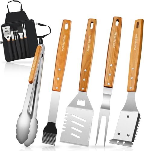 PURPLEBIRD Grill Utensils Set with Brush,Grilling Tools Set with Bag Apron by PURPLEBIRD