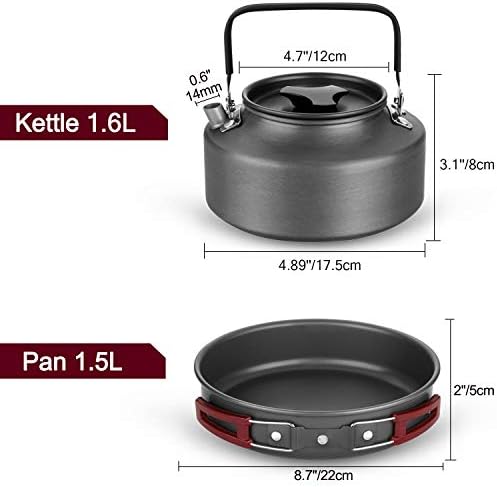 Odoland 22pcs Camping Cookware Mess Kit, Large Size Hanging Pot Pan Kettle with Base Cook Set for 4, Cups Dishes Forks Spoons Kit for Outdoor Camping Hiking Picnic - Image 4