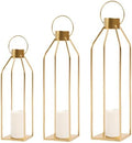 HPC DECOR Modern Farmhouse Lantern Decor- 22''19''16''Tall Large Gold Metal Candle Lanterns for Home Decor-Lanterns Decorative w/Timer Flickering Candles for Living Room,Outdoor,Fireplace Mantle Decor by HPCDECOR