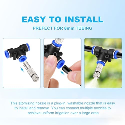 M METERXITY 5-Set Brass Misting Nozzles Tees Kit, 0.016"/0.4mm Orifice Mister Replacement Nozzles with Filter Mesh for Outdoor Cooling System/Greenhouse, Water Misting Nozzle Tees Kits - Image 5