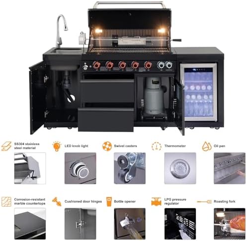 82.5'' Outdoor Kitchen Island, All-In-One 6 Burner Modular Outdoor Kitchen for Backyards, 83500 BTU BBQ Grill with 304 Stainless Steel, Black Outdoor Kitchens with Sink, Refrigerator - Image 3