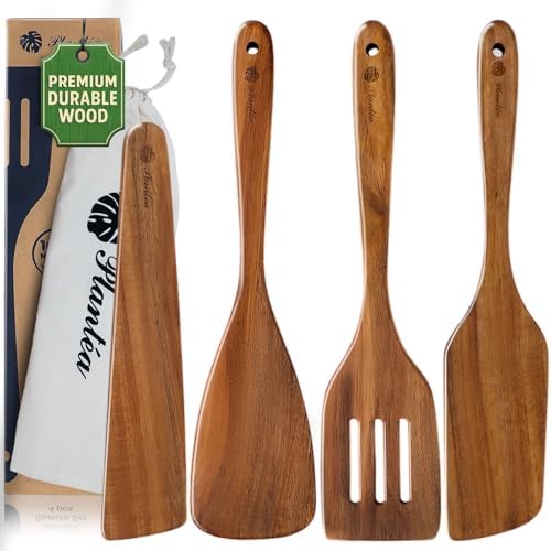 Wooden Spatula for Cooking – Premium Acacia Wooden Cooking Utensils Set of 4 for Nonstick Cookware – Heat Resistant, Scratch-Free & Durable Kitchen Tools with Comfortable Grip by Plant%C3%A9a