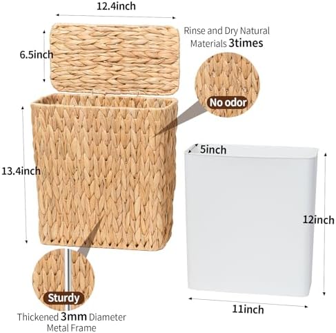 Coeusy Wicker Trash Can, Small Bathroom Trash Can with Lid, 3 Gallon - Image 4